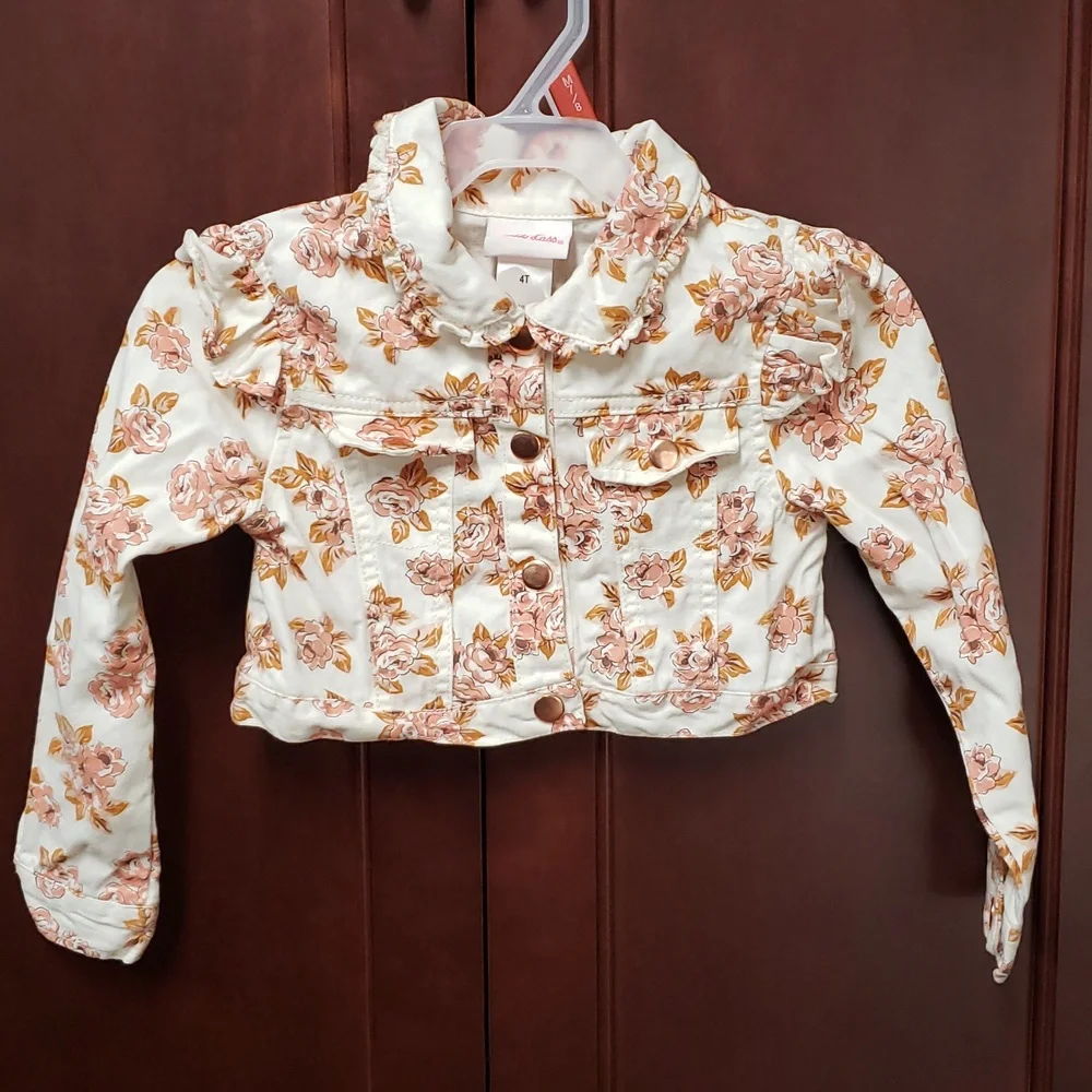 HOST PICK. Girl's Flower Print Denim Jacket Size 4T - Picture 1 of 4